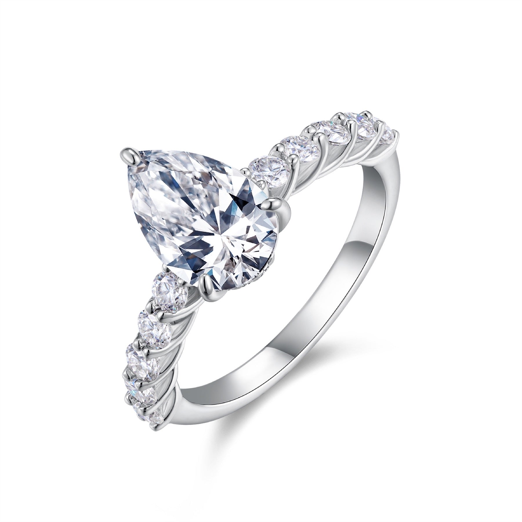 Moondrop Pear-Cut Moissanite Solitaire Ring in Sterling Silver