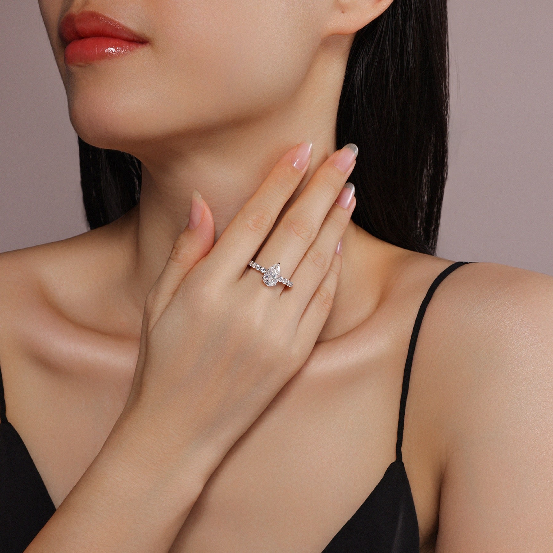 Moondrop Pear-Cut Moissanite Solitaire Ring in Sterling Silver