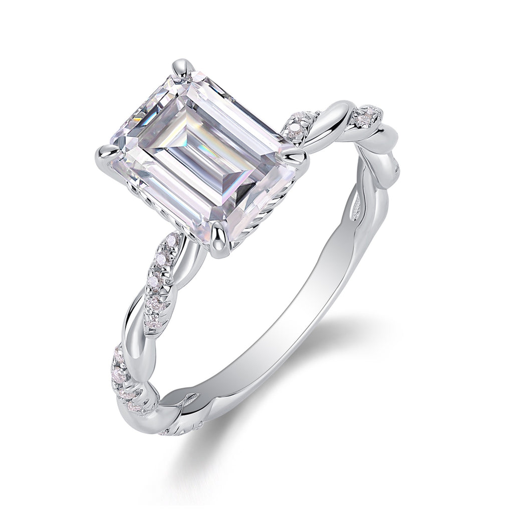 Chaselight Emerald-Cut Moissanite Solitaire Ring in Sterling Silver