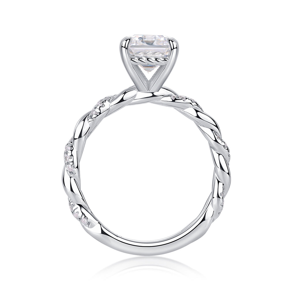 Chaselight Emerald-Cut Moissanite Solitaire Ring in Sterling Silver