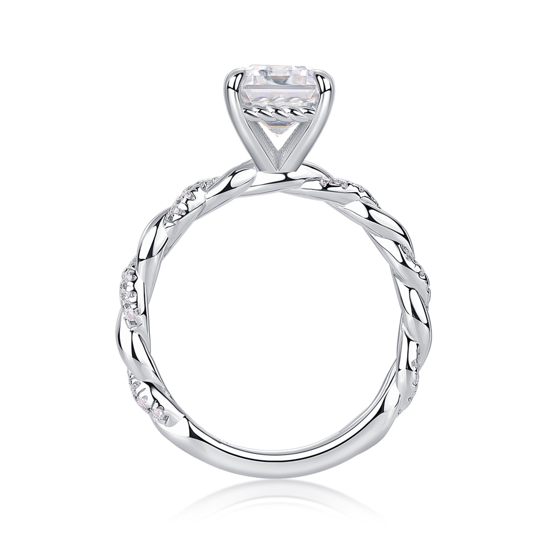 Chaselight Emerald-Cut Moissanite Solitaire Ring in Sterling Silver