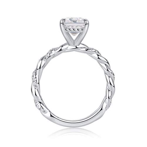 Chaselight Emerald-Cut Moissanite Solitaire Ring in Sterling Silver