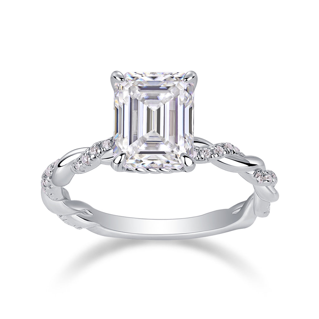 Chaselight Emerald-Cut Moissanite Solitaire Ring in Sterling Silver