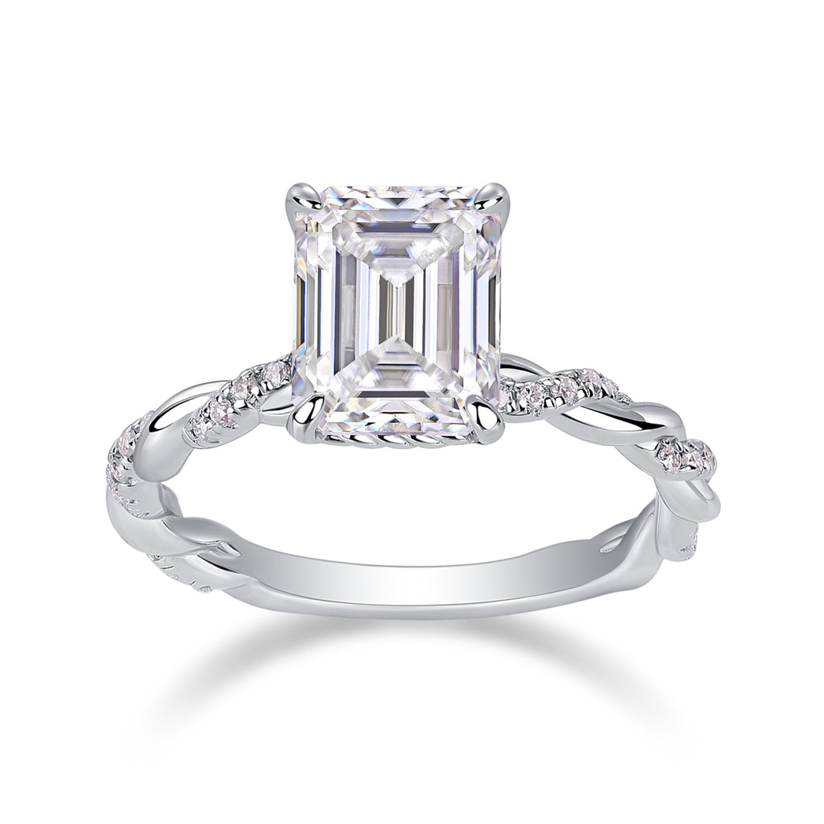 Chaselight 3 Carat Emerald-Cut Moissanite Solitaire Ring in Sterling Silver