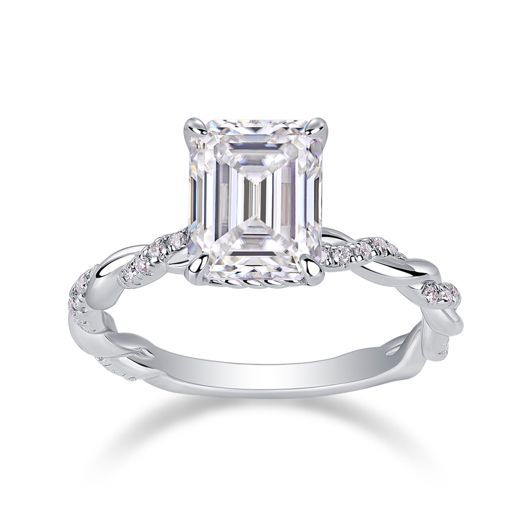 Chaselight Emerald-Cut Moissanite Solitaire Ring in Sterling Silver