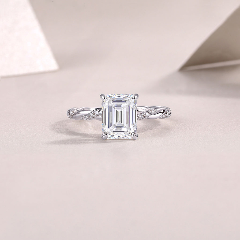 Chaselight Emerald-Cut Moissanite Solitaire Ring in Sterling Silver