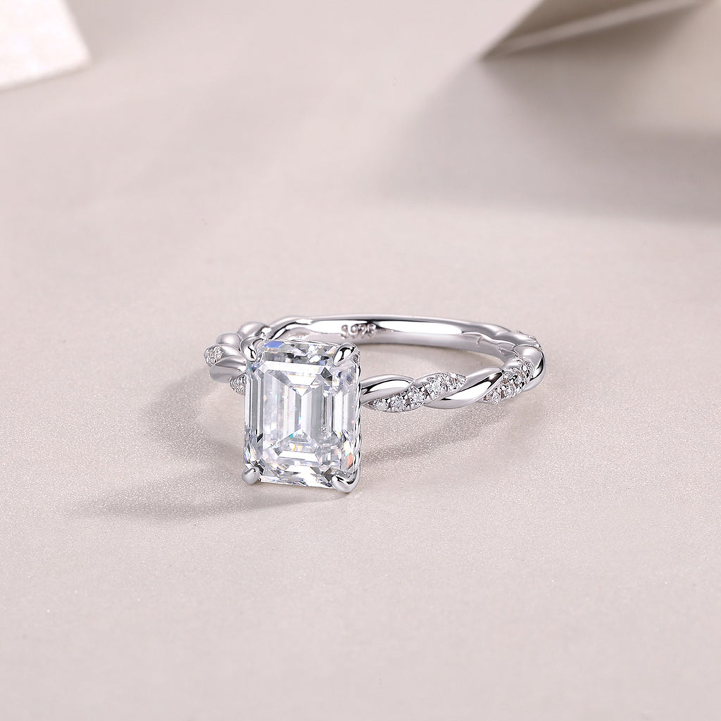 Chaselight Emerald-Cut Moissanite Solitaire Ring in Sterling Silver