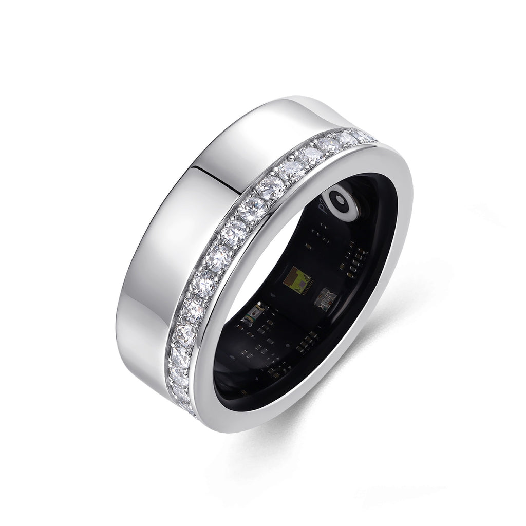 Obsidian Moissanite Enamel Band Ring in Sterling Silver