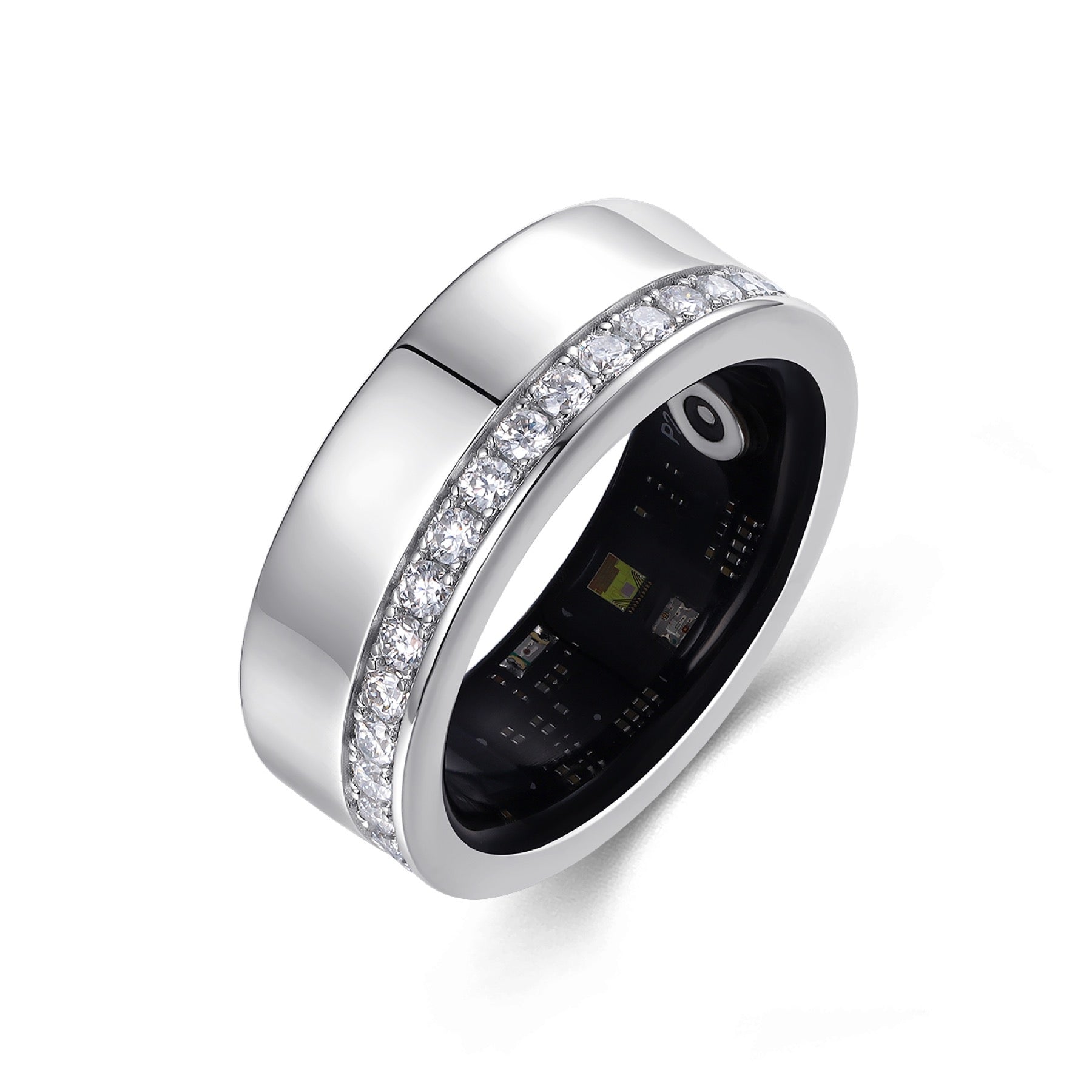 Obsidian Moissanite Enamel Band Ring in Sterling Silver