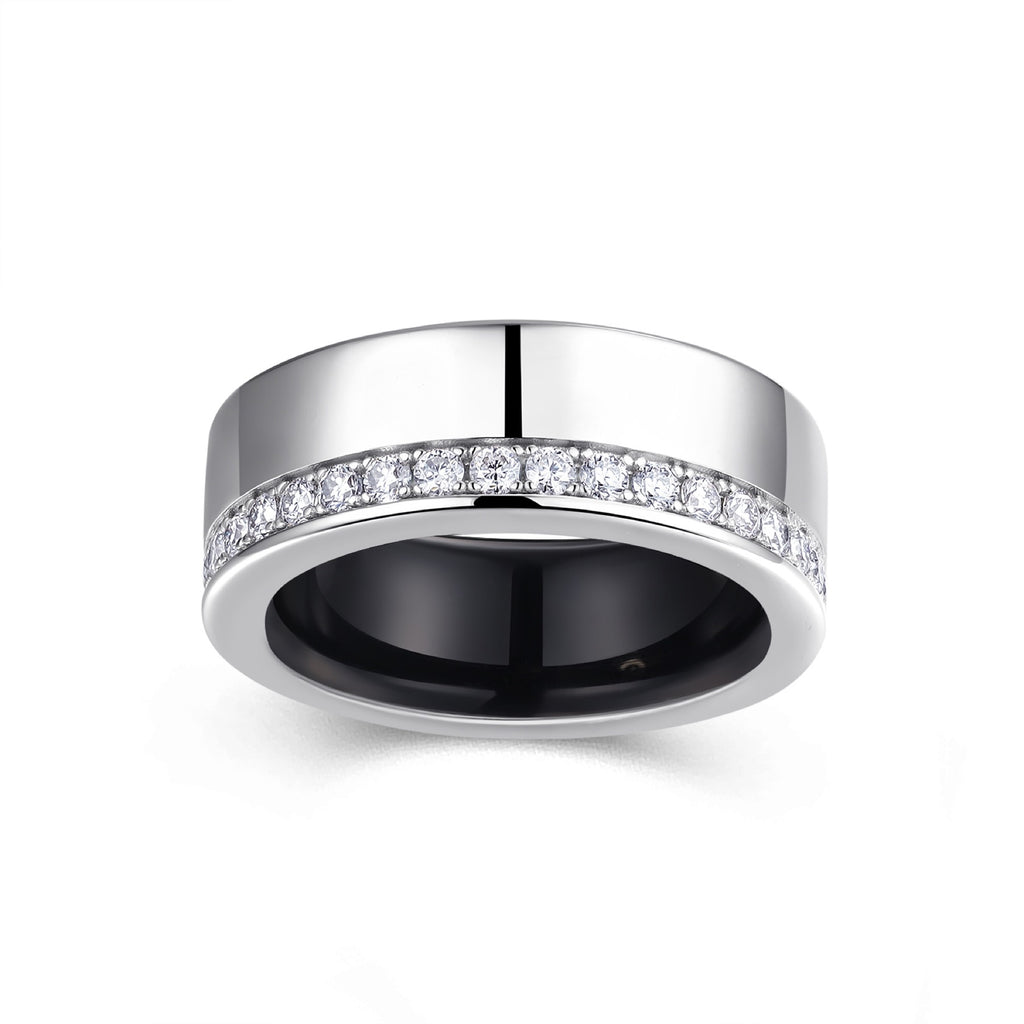 Obsidian Moissanite Enamel Band Ring in Sterling Silver