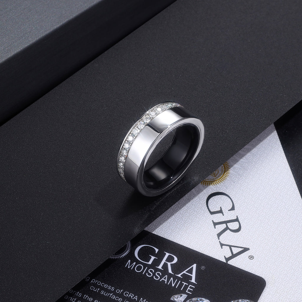 Obsidian Moissanite Enamel Band Ring in Sterling Silver
