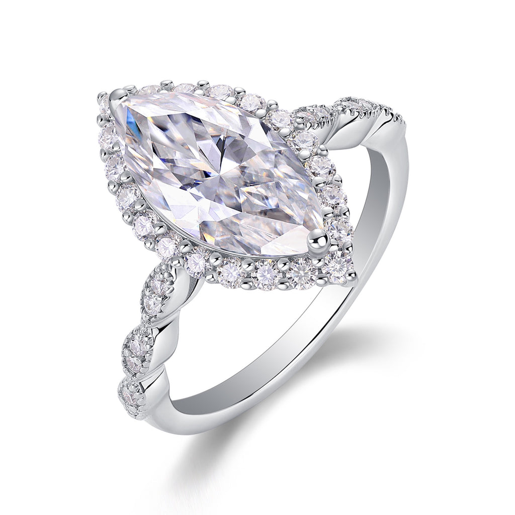 Adore Marquise-Cut Moissanite Halo Ring in Sterling Silver