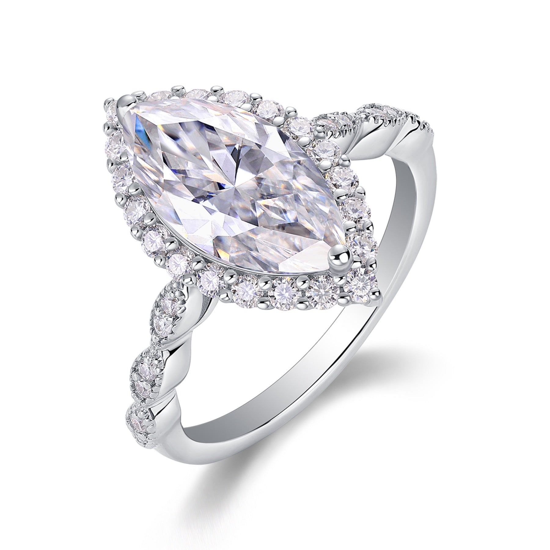 Adore Marquise-Cut Moissanite Halo Ring in Sterling Silver