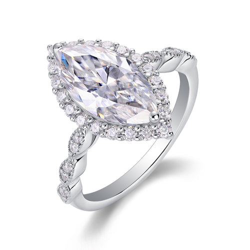Adore Marquise-Cut Moissanite Halo Ring in Sterling Silver
