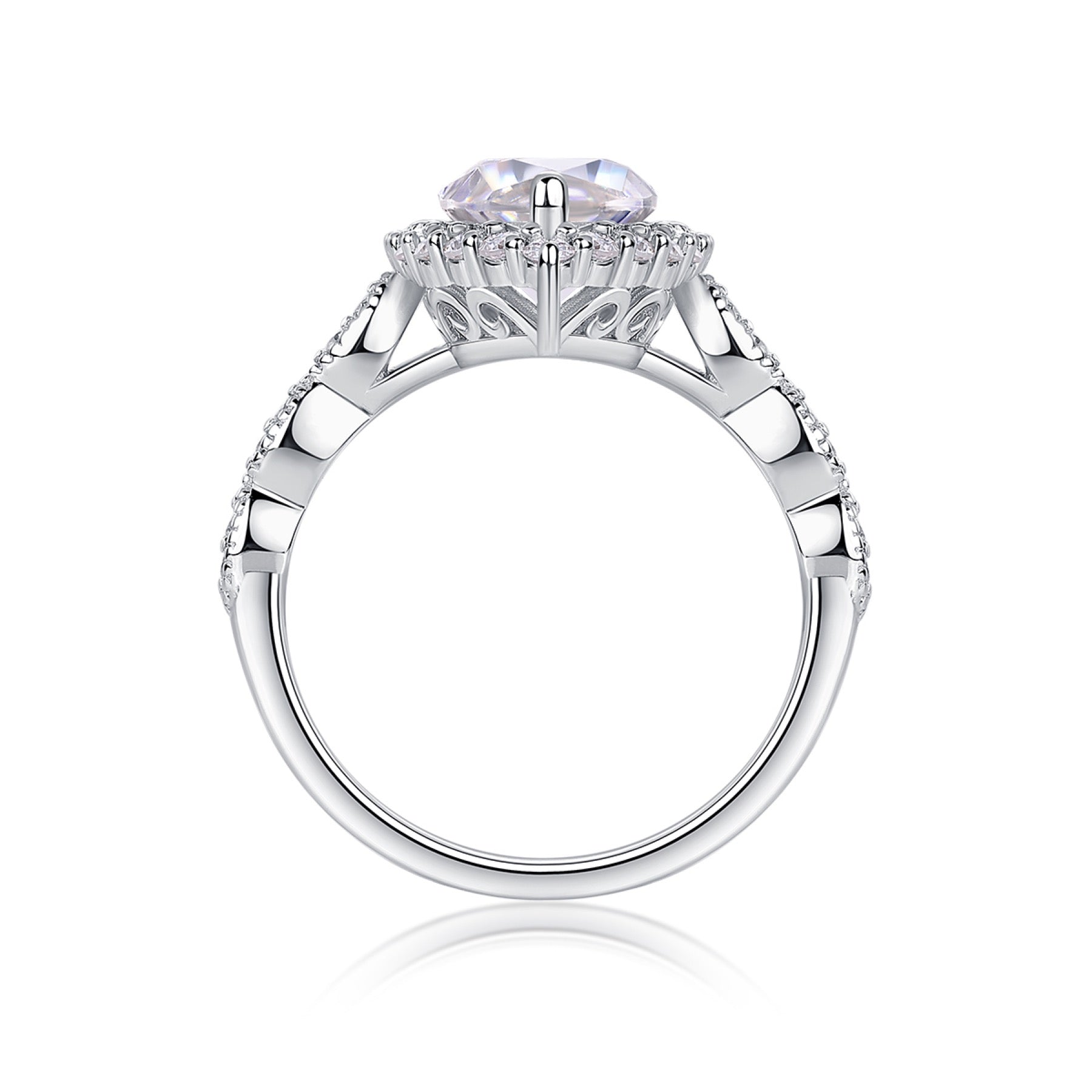 Adore Marquise-Cut Moissanite Halo Ring in Sterling Silver