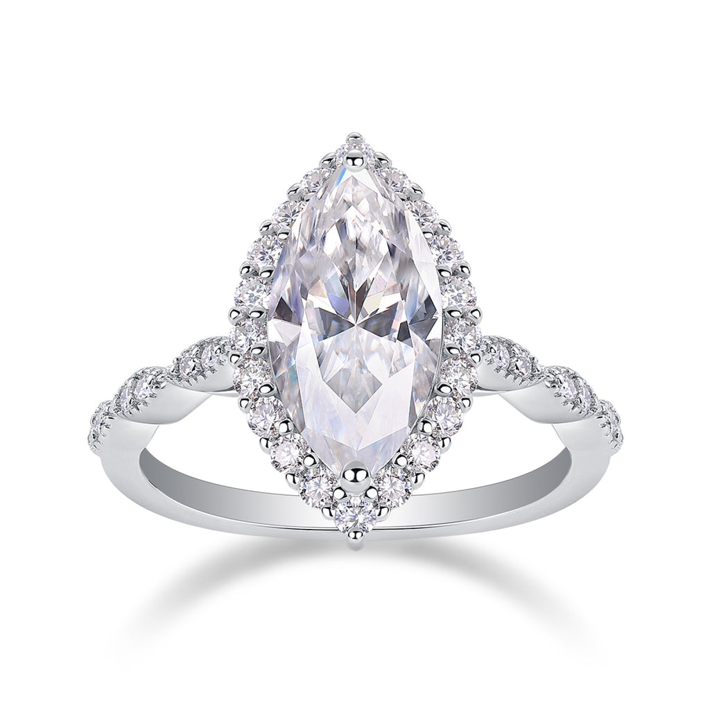 Adore Marquise-Cut Moissanite Halo Ring in Sterling Silver