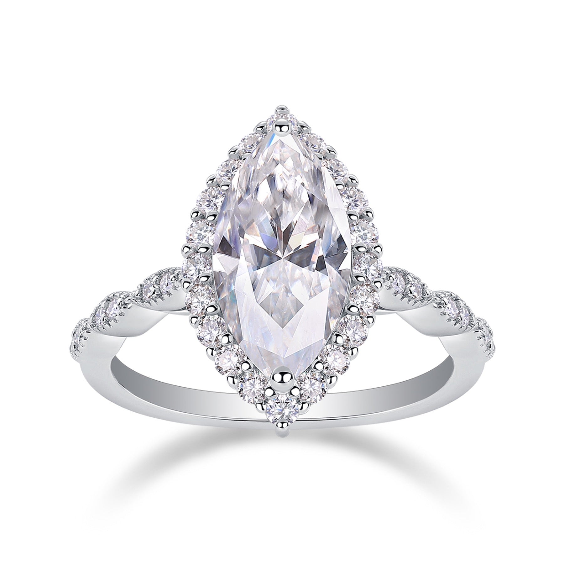 Adore Marquise-Cut Moissanite Halo Ring in Sterling Silver
