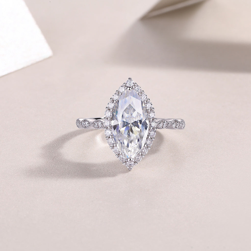Adore Marquise-Cut Moissanite Halo Ring in Sterling Silver