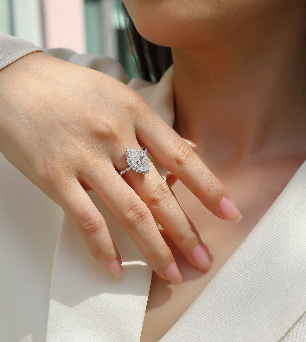 Adore Marquise-Cut Moissanite Halo Ring in Sterling Silver