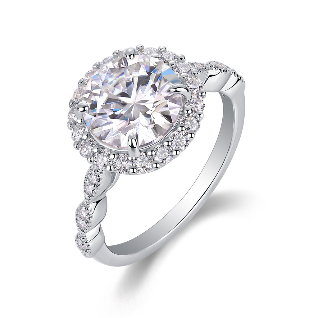 Glister 3 Carat Moissanite Halo Ring in Sterling Silver