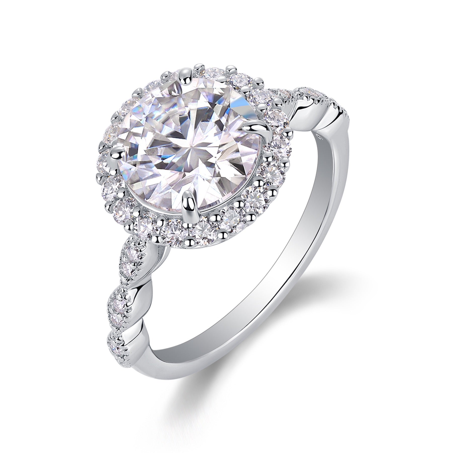 Glister 3 Carat Moissanite Halo Ring in Sterling Silver