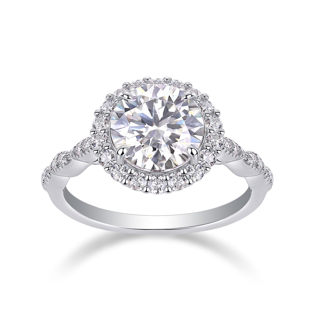 Glister 3 Carat Moissanite Halo Ring in Sterling Silver