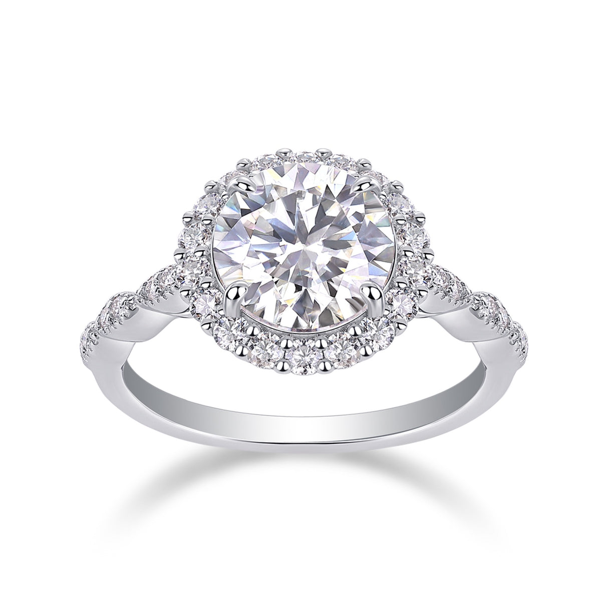 Glister 3 Carat Moissanite Halo Ring in Sterling Silver