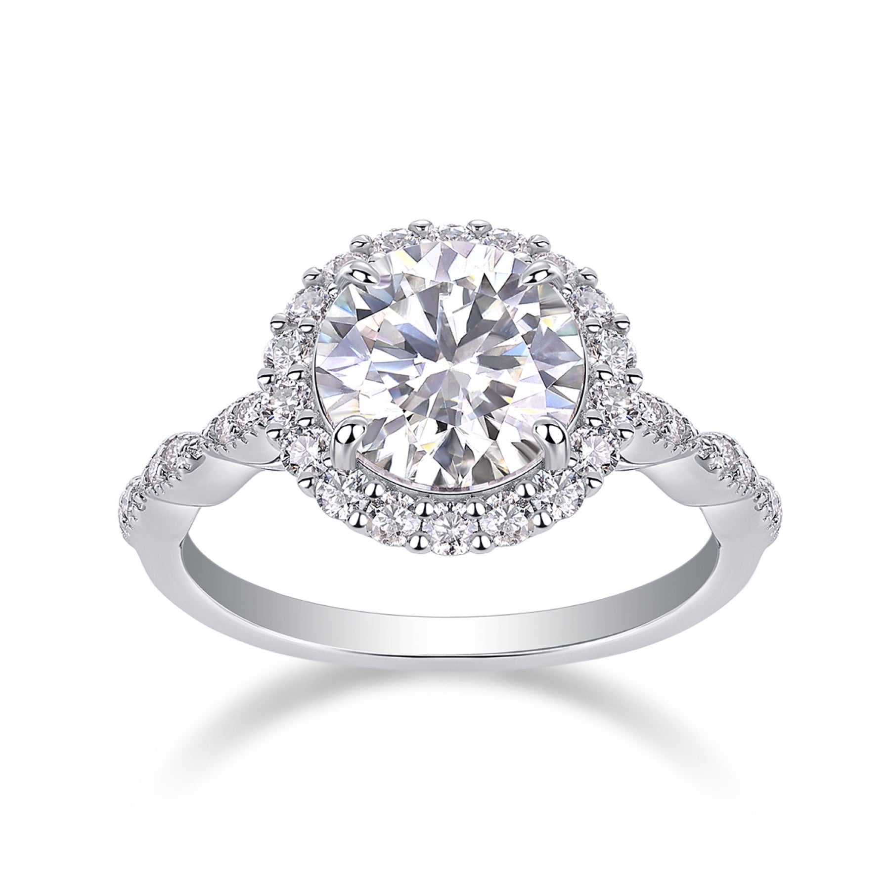 Glister 3 Carat Moissanite Halo Ring in Sterling Silver