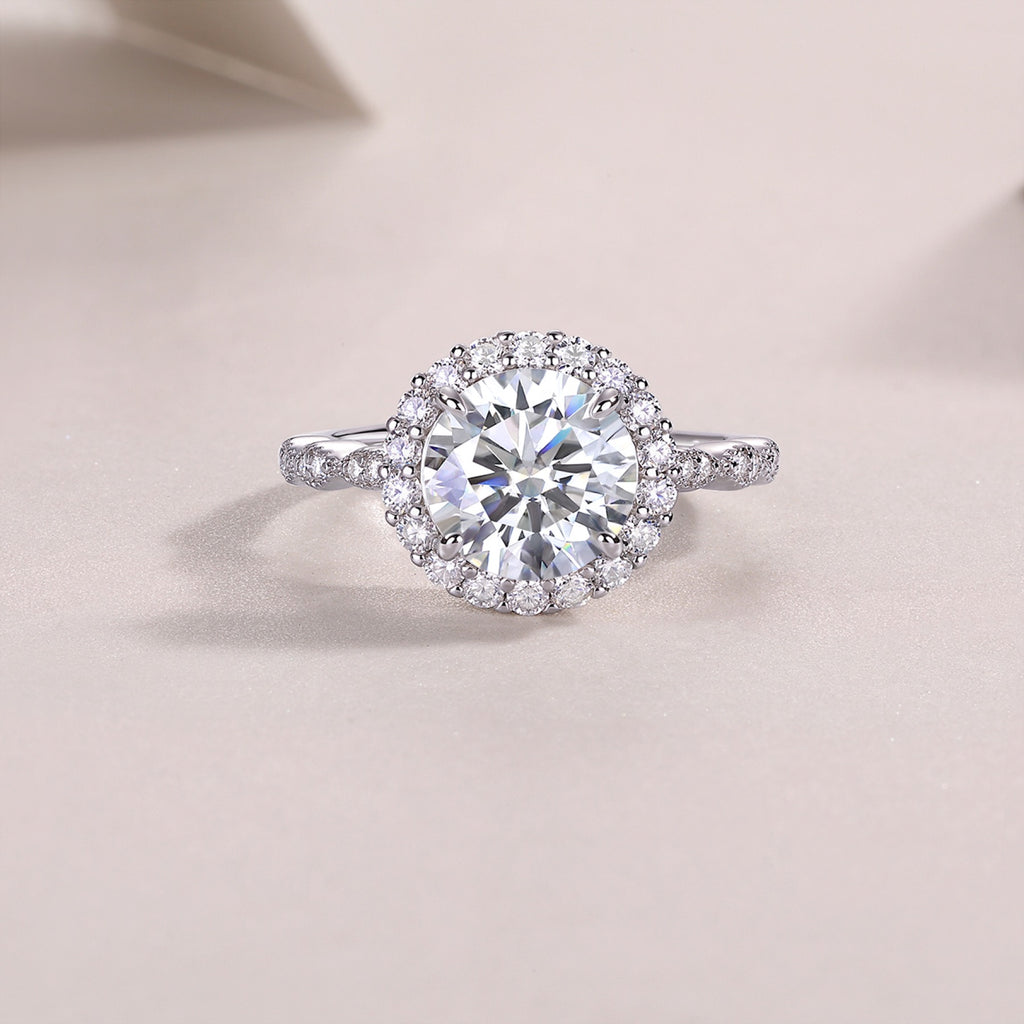 Glister 3 Carat Moissanite Halo Ring in Sterling Silver