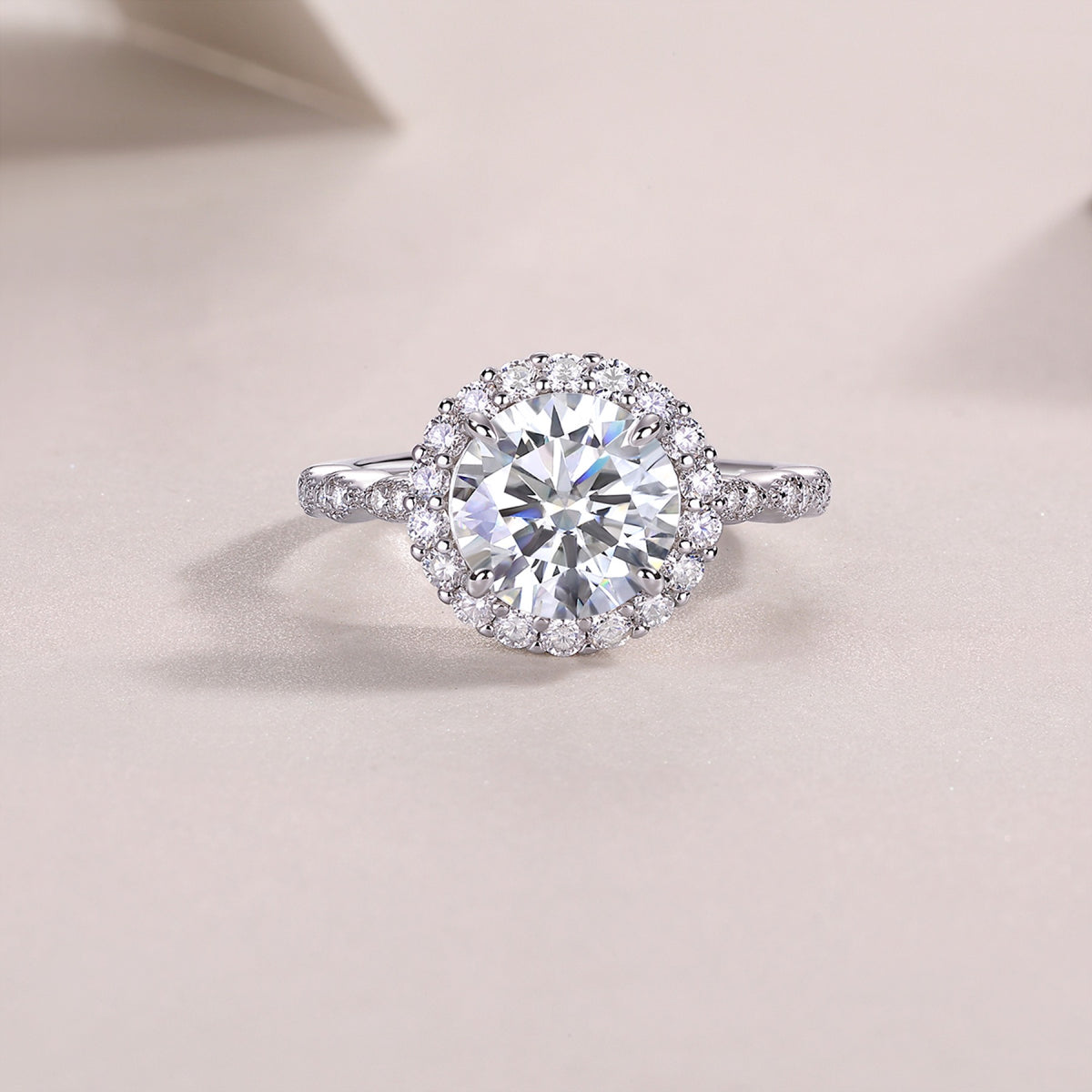 Glister 3 Carat Moissanite Halo Ring in Sterling Silver