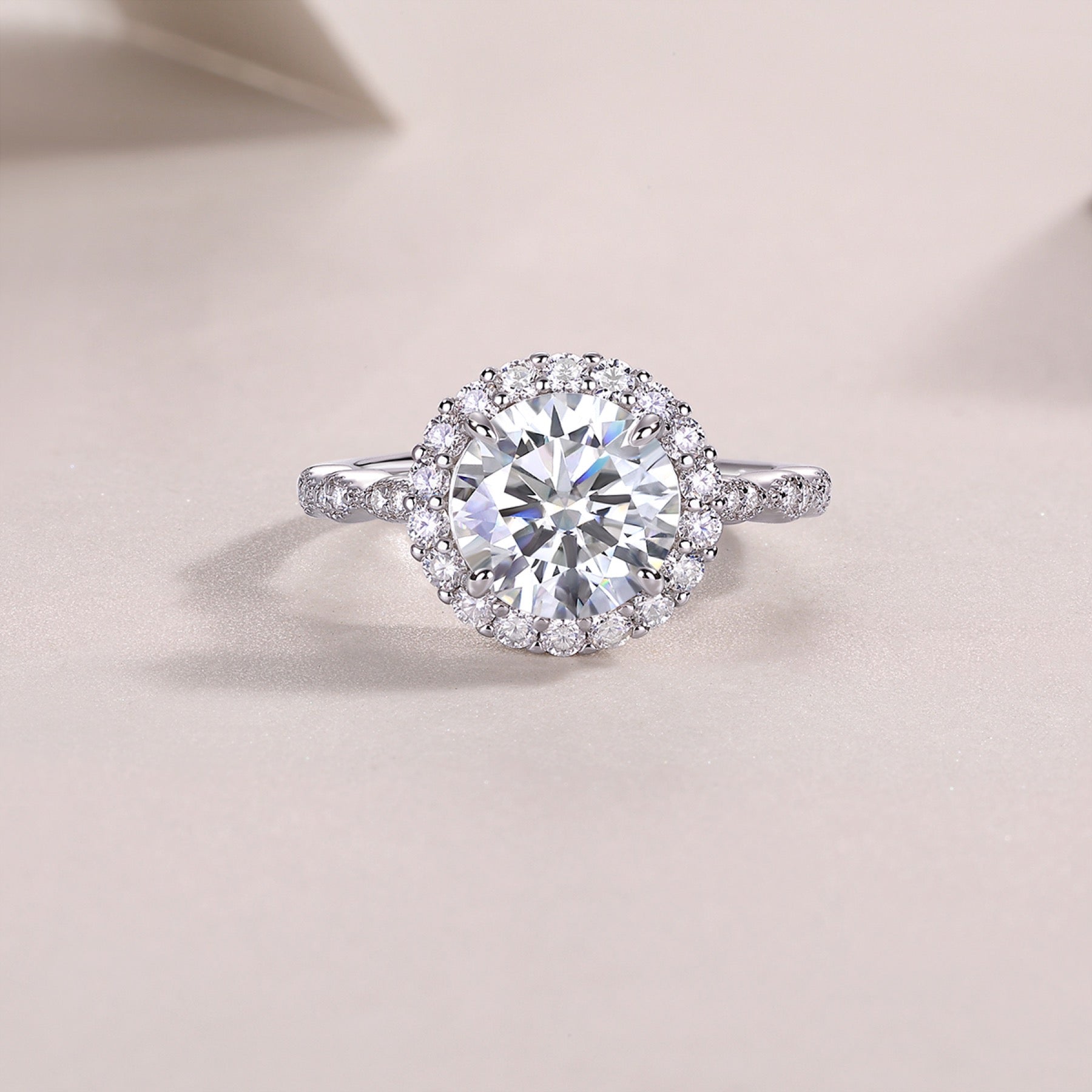 Glister 3 Carat Moissanite Halo Ring in Sterling Silver