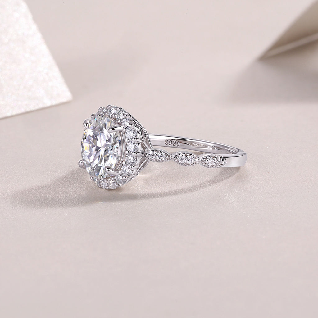 Glister 3 Carat Moissanite Halo Ring in Sterling Silver