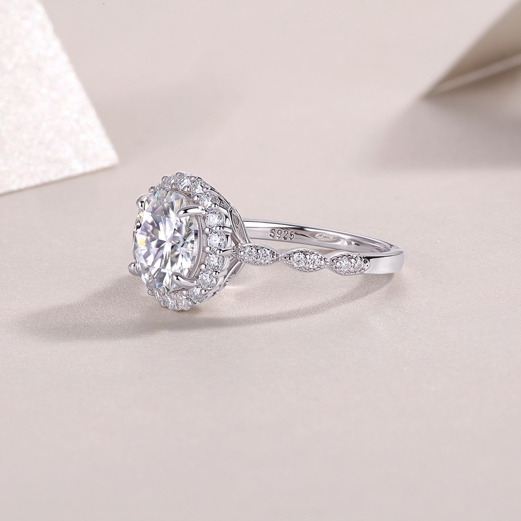 Glister 3 Carat Moissanite Halo Ring in Sterling Silver
