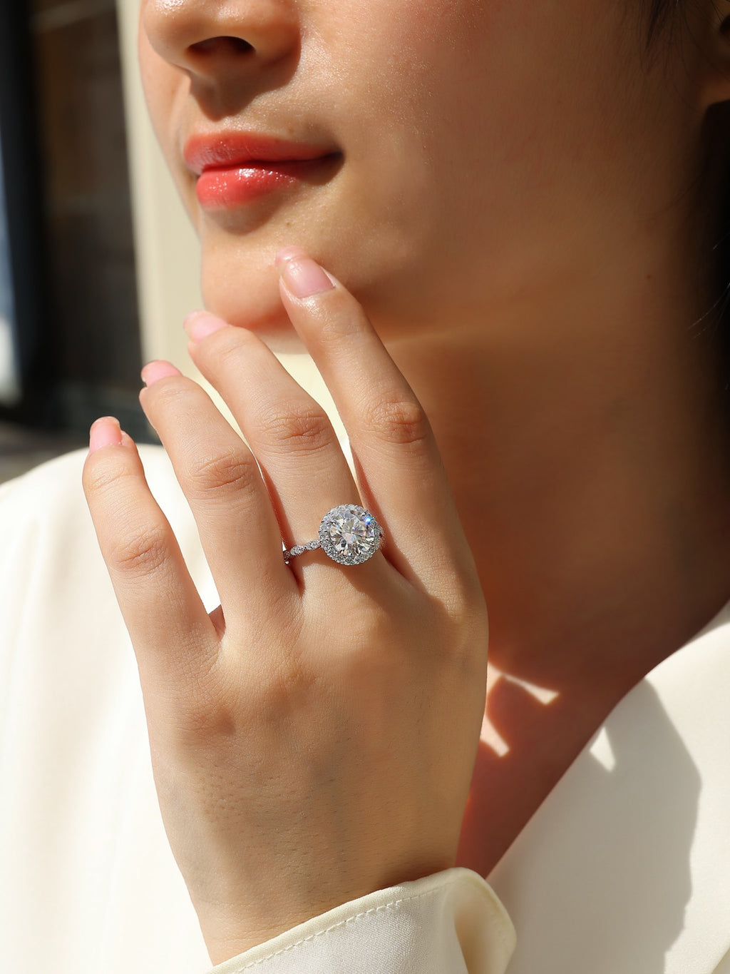 Glister 3 Carat Moissanite Halo Ring in Sterling Silver
