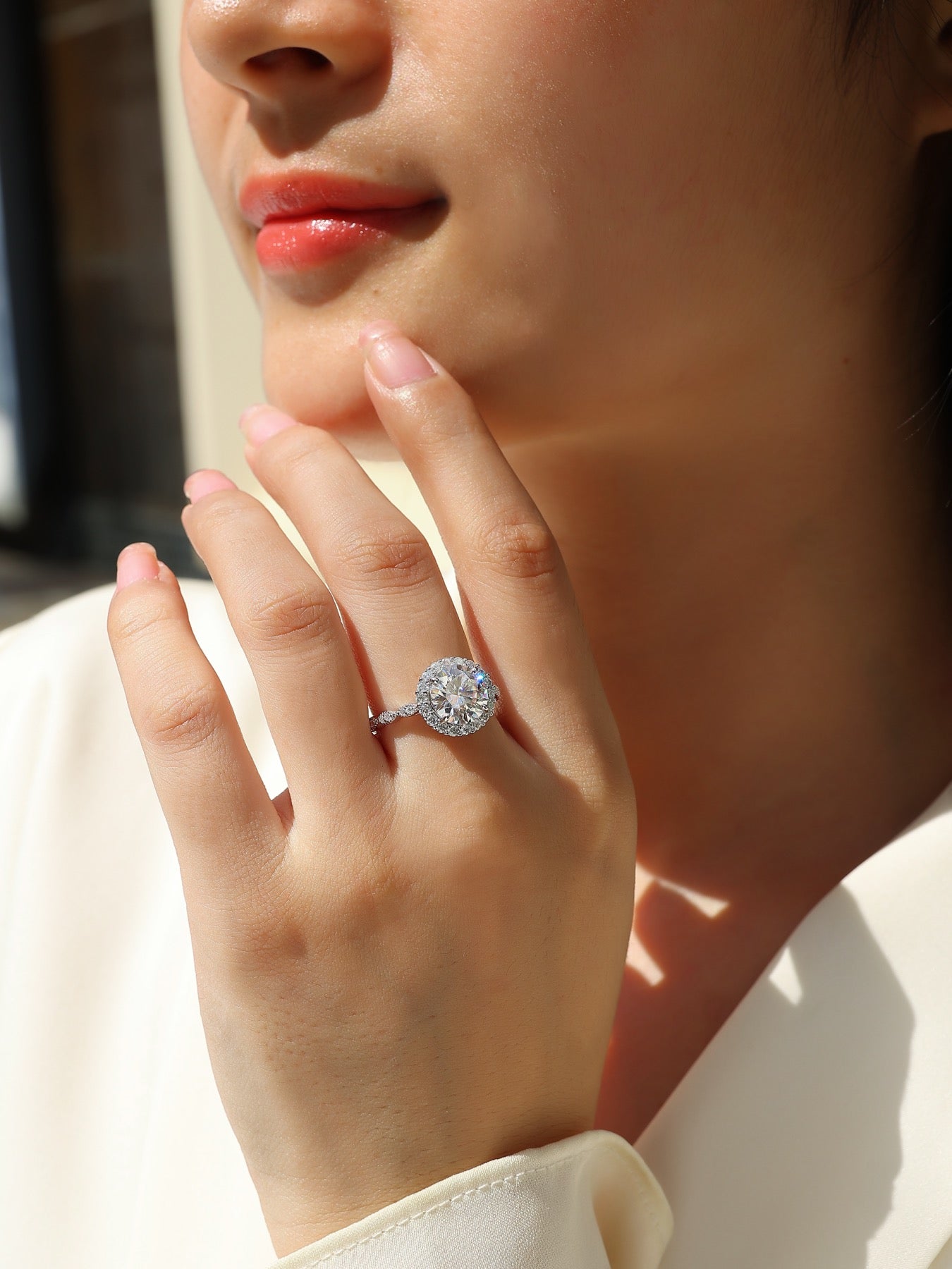 Glister 3 Carat Moissanite Halo Ring in Sterling Silver