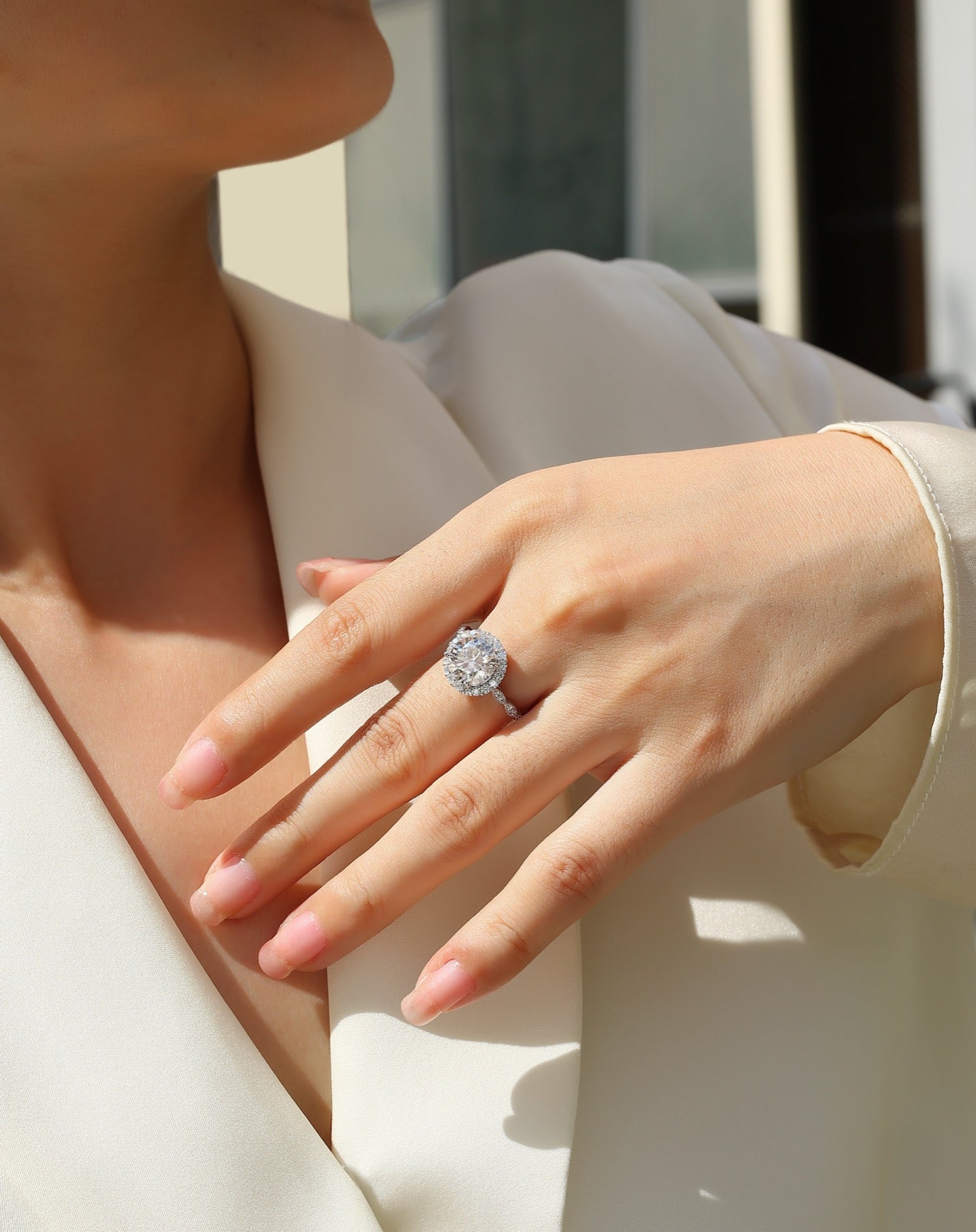 Glister 3 Carat Moissanite Halo Ring in Sterling Silver