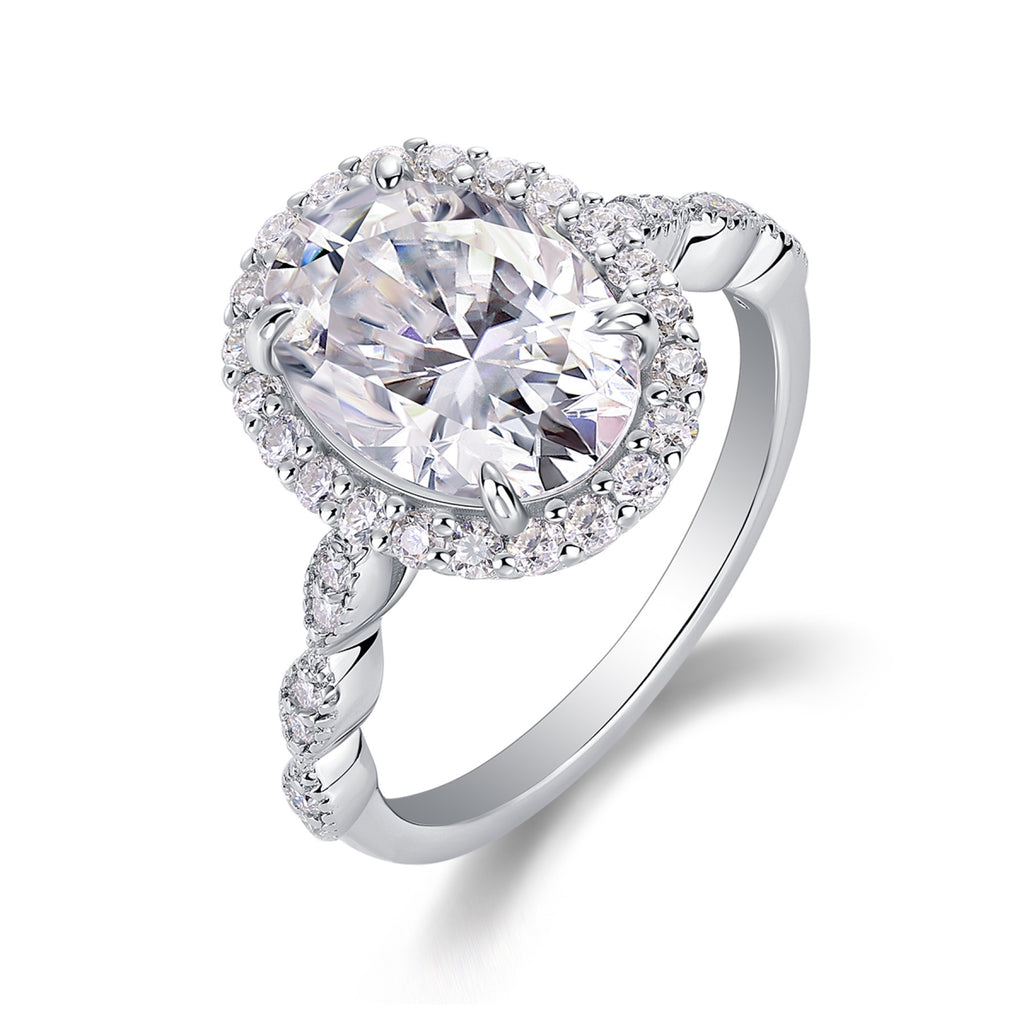 Fullmoon Oval-Cut Moissanite Halo Ring in Sterling Silver