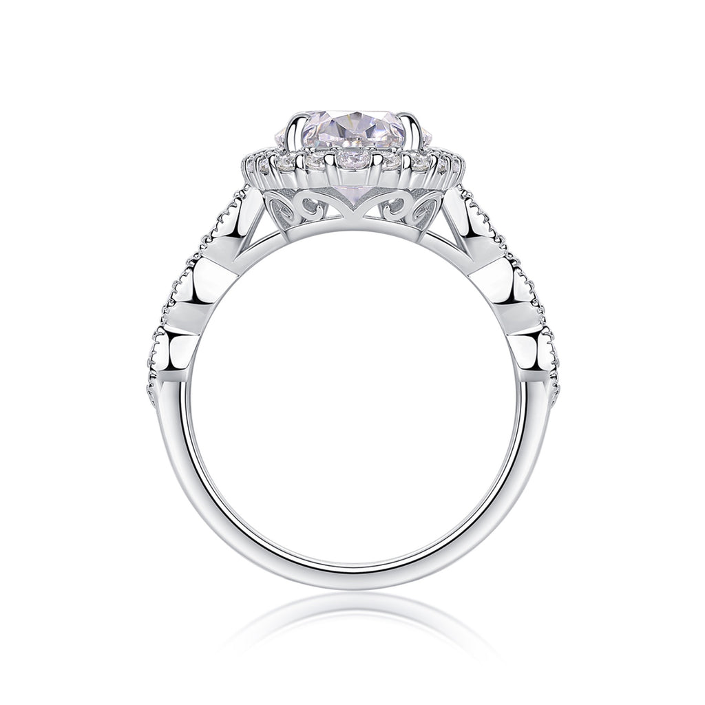 Fullmoon Oval-Cut Moissanite Halo Ring in Sterling Silver