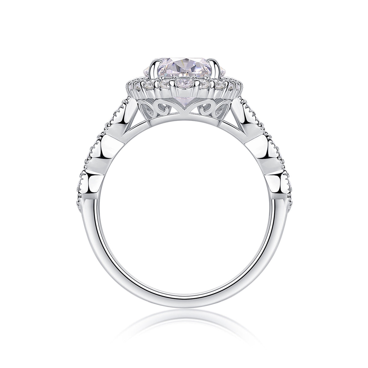Fullmoon 4.5 Carat Oval-Cut Moissanite Halo Ring in Sterling Silver