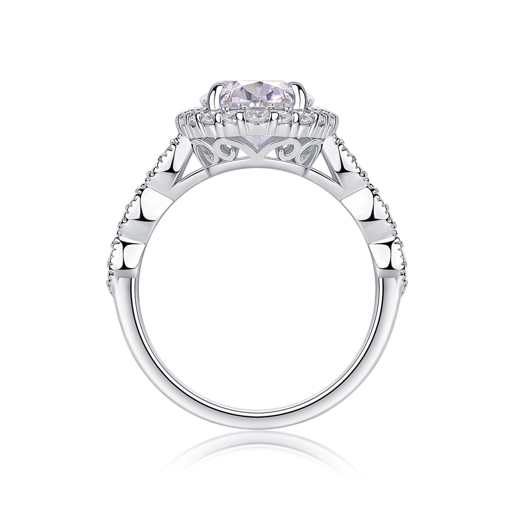 Fullmoon Oval-Cut Moissanite Halo Ring in Sterling Silver