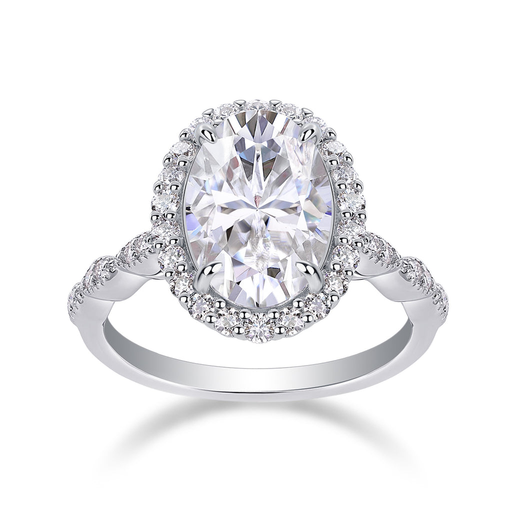 Fullmoon Oval-Cut Moissanite Halo Ring in Sterling Silver