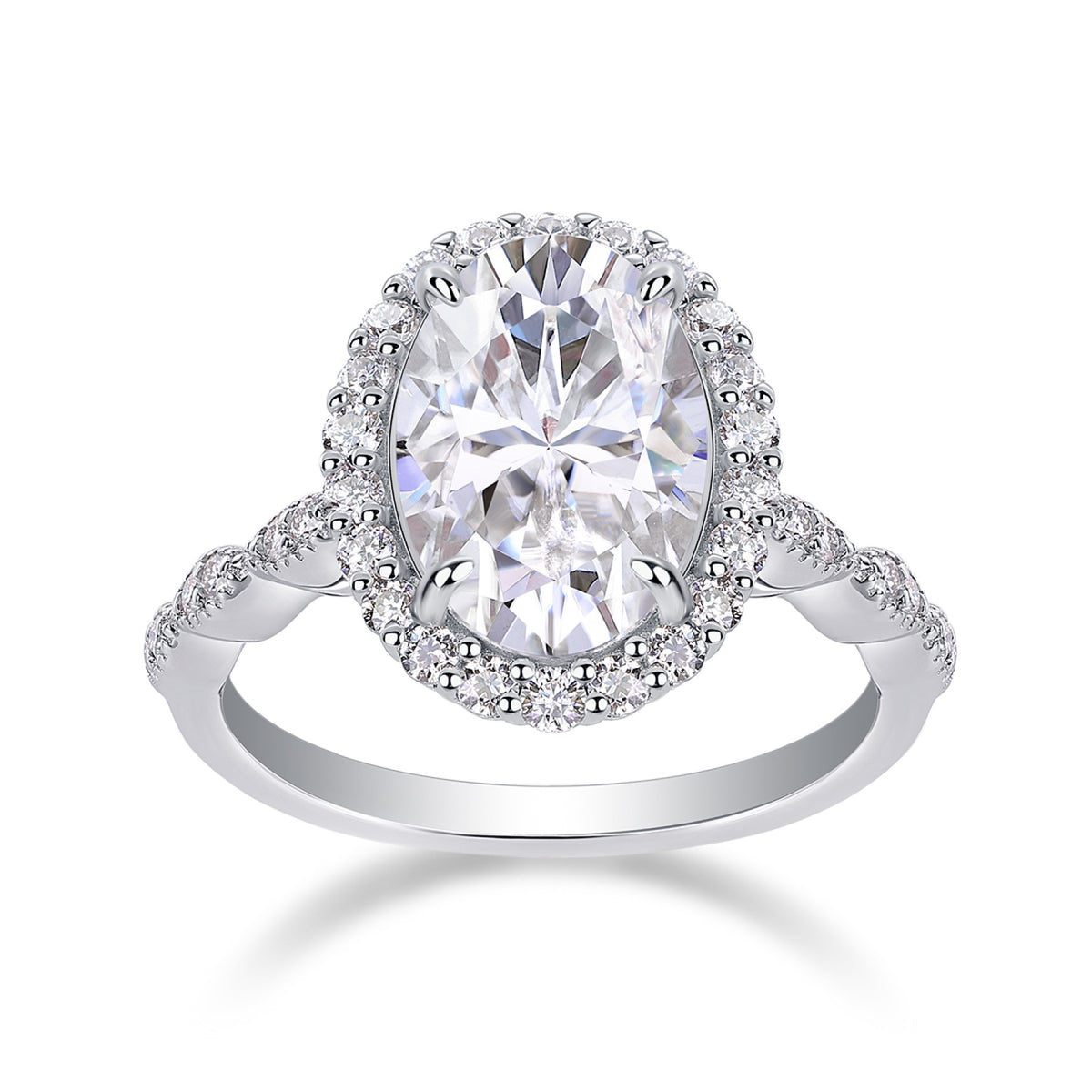 Fullmoon 4.5 Carat Oval-Cut Moissanite Halo Ring in Sterling Silver