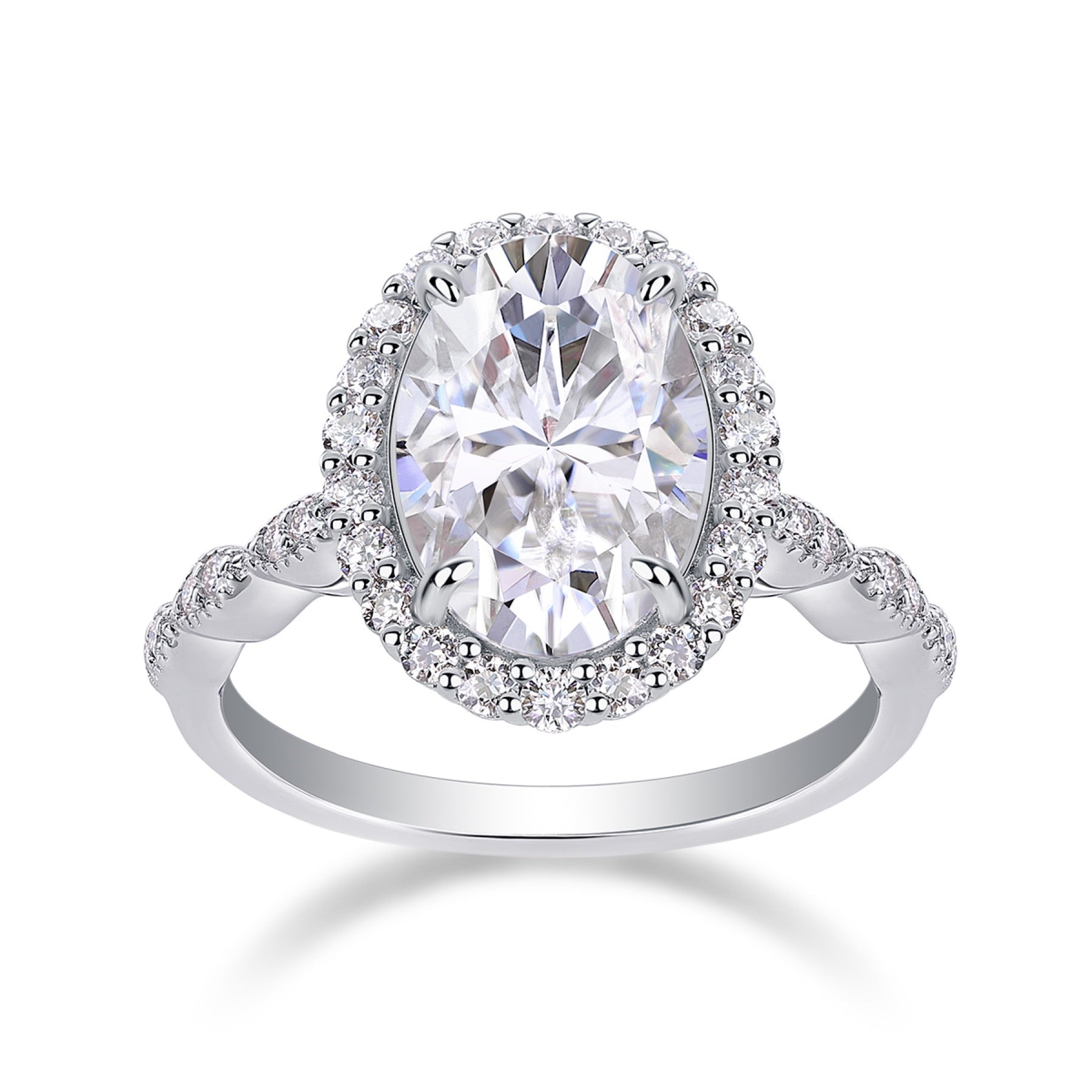 Fullmoon Oval-Cut Moissanite Halo Ring in Sterling Silver