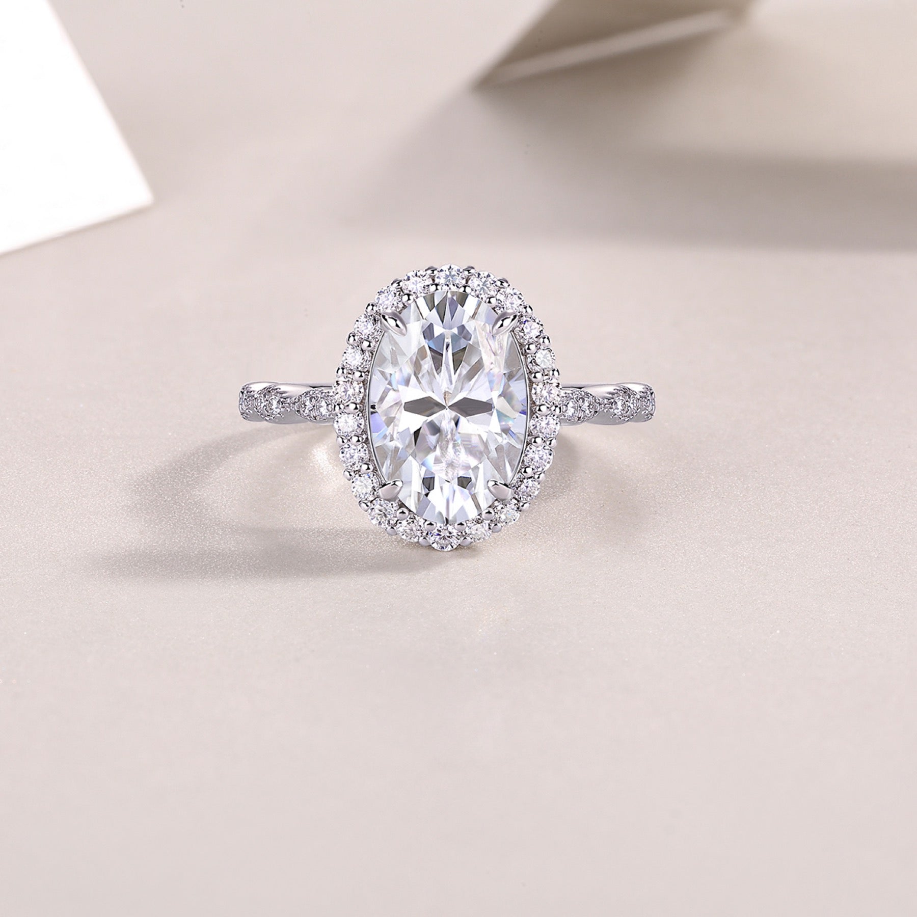 Fullmoon Oval-Cut Moissanite Halo Ring in Sterling Silver
