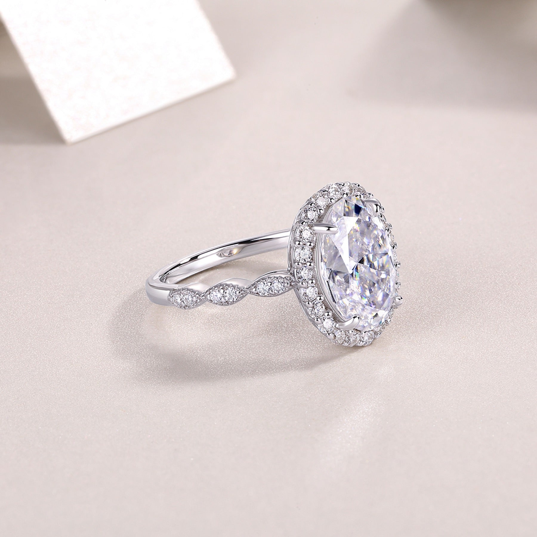 Fullmoon Oval-Cut Moissanite Halo Ring in Sterling Silver