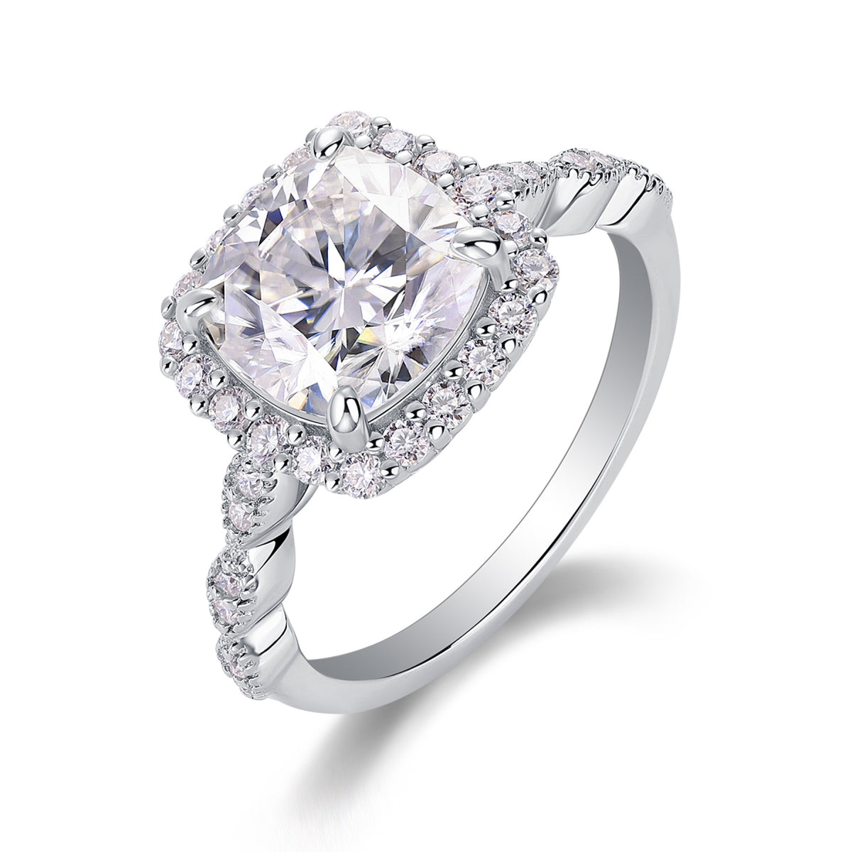 Cushion 3 Carat Cushion-Cut Moissanite Halo Ring in Sterling Silver