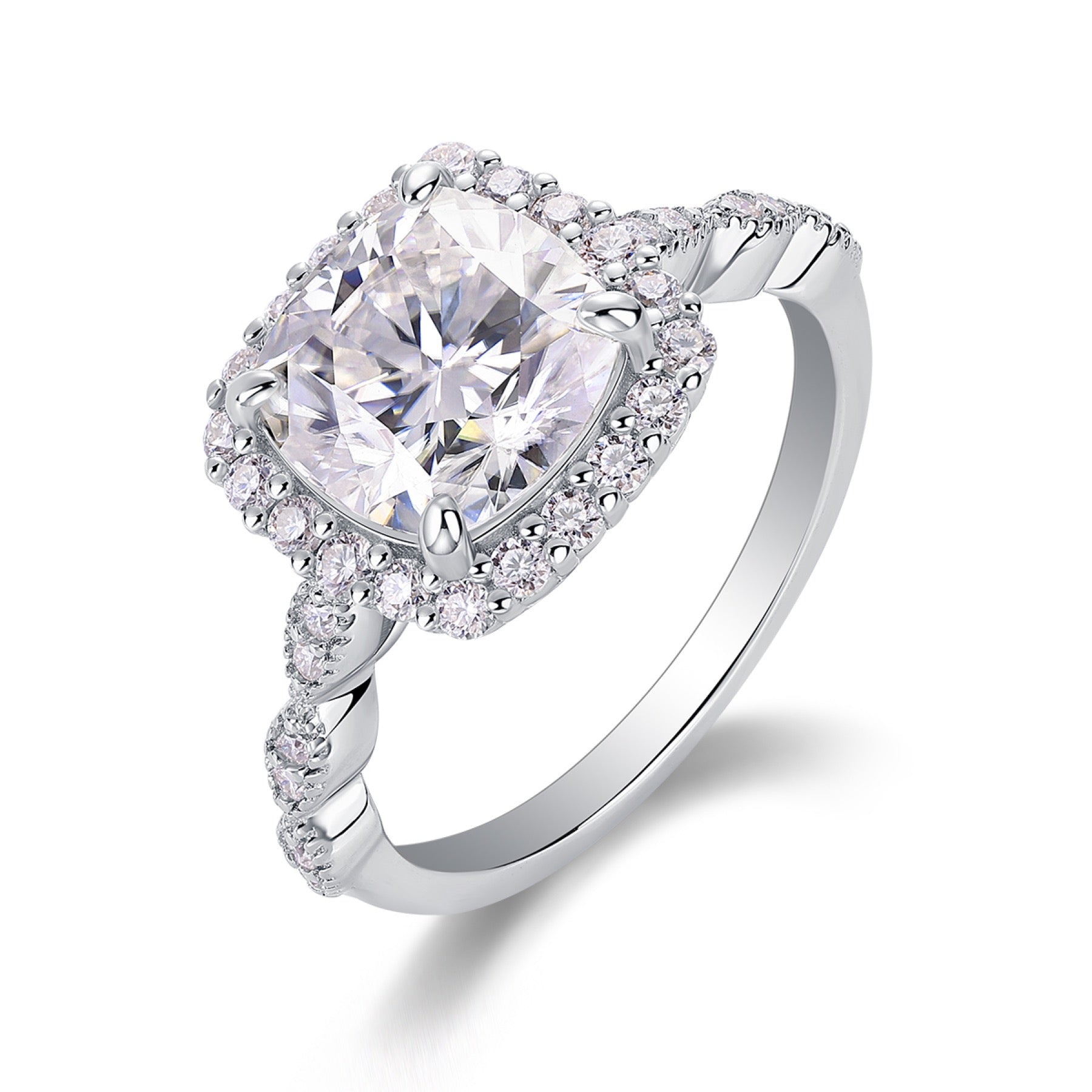 Cushion Cushion-Cut Moissanite Halo Ring in Sterling Silver