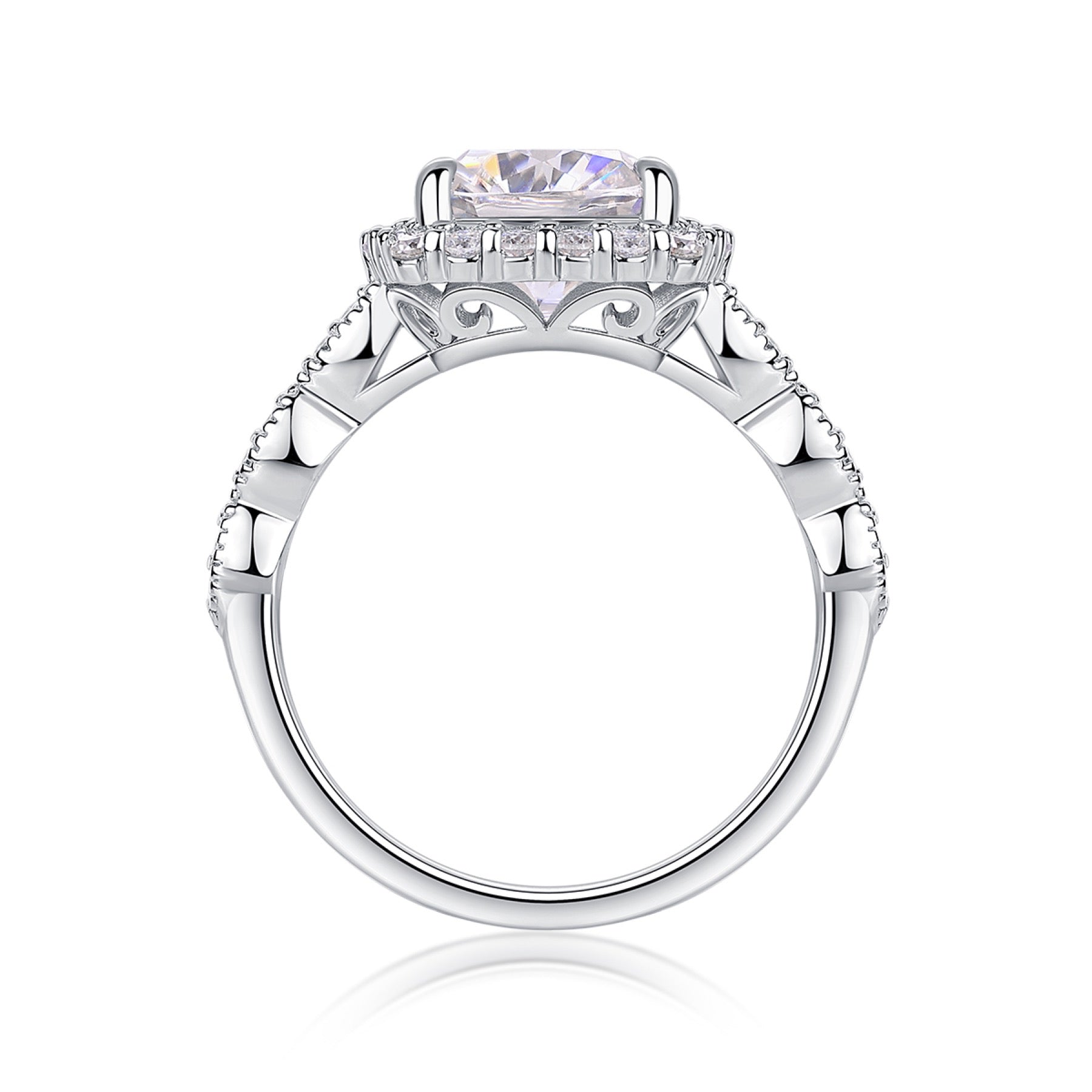 Cushion Cushion-Cut Moissanite Halo Ring in Sterling Silver