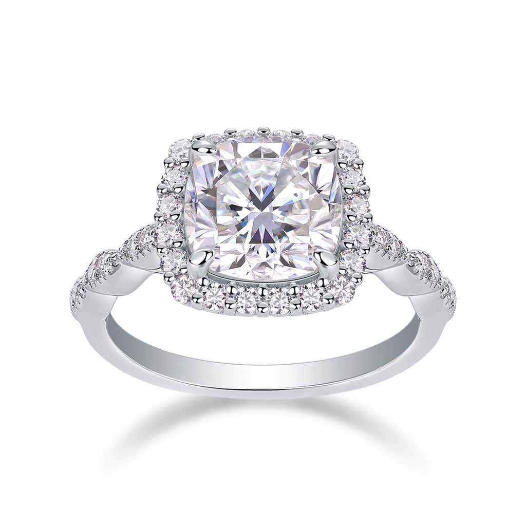 Cushion Cushion-Cut Moissanite Halo Ring in Sterling Silver