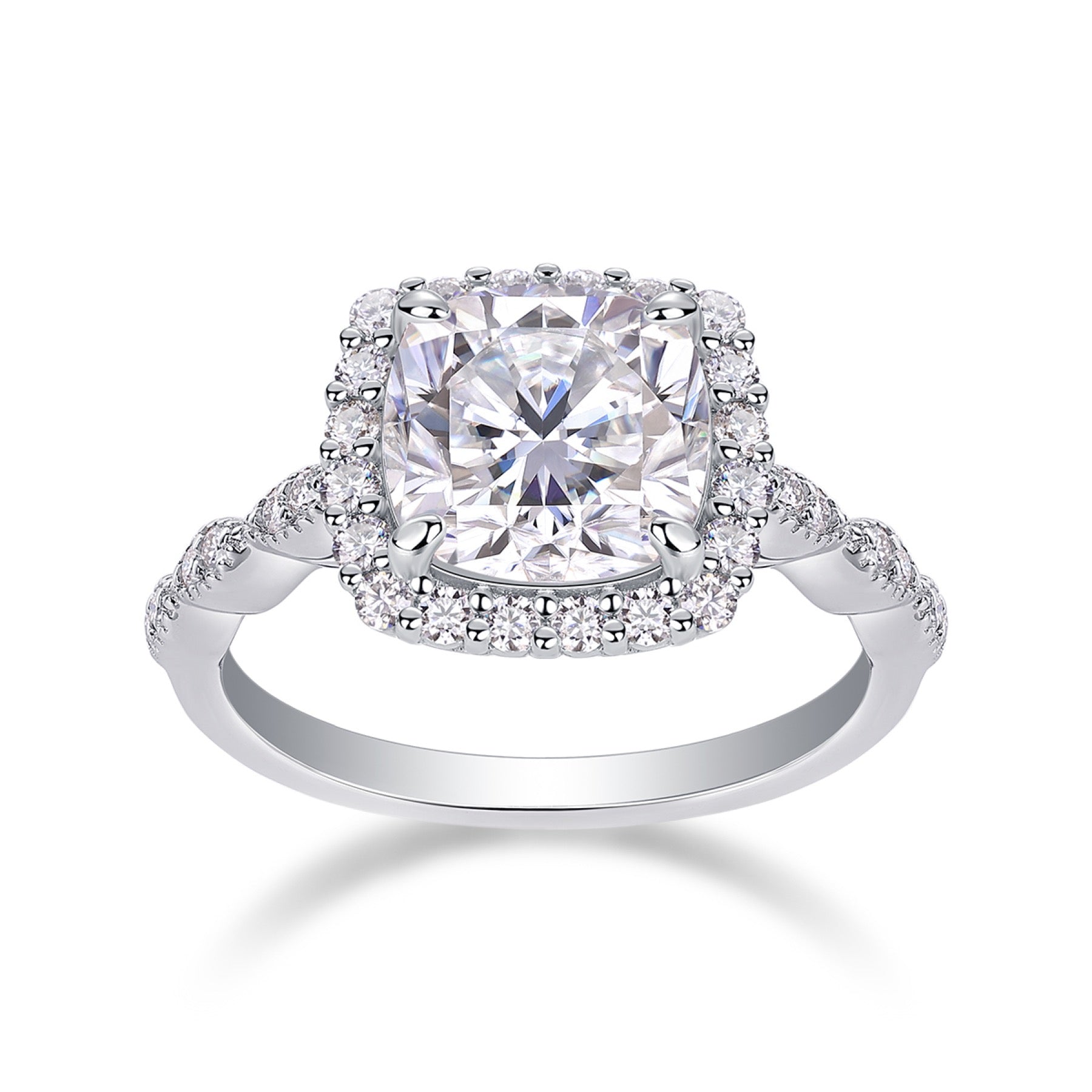 Cushion Cushion-Cut Moissanite Halo Ring in Sterling Silver